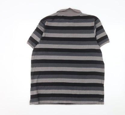 Slazenger Men's Grey Striped Polo Shirt Size L Short Sleeve Sports Top