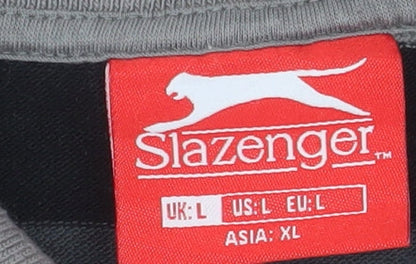 Slazenger Men's Grey Striped Polo Shirt Size L Short Sleeve Sports Top