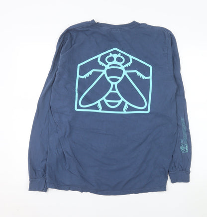 Comfort Colors Men's Blue Long Sleeve 'Housefly Fishing' Relaxed Fit Top Size L