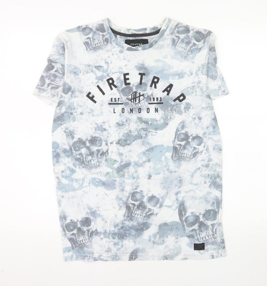 Firetrap Men's Grey Skull Graphic T-Shirt Size L Crew Neck