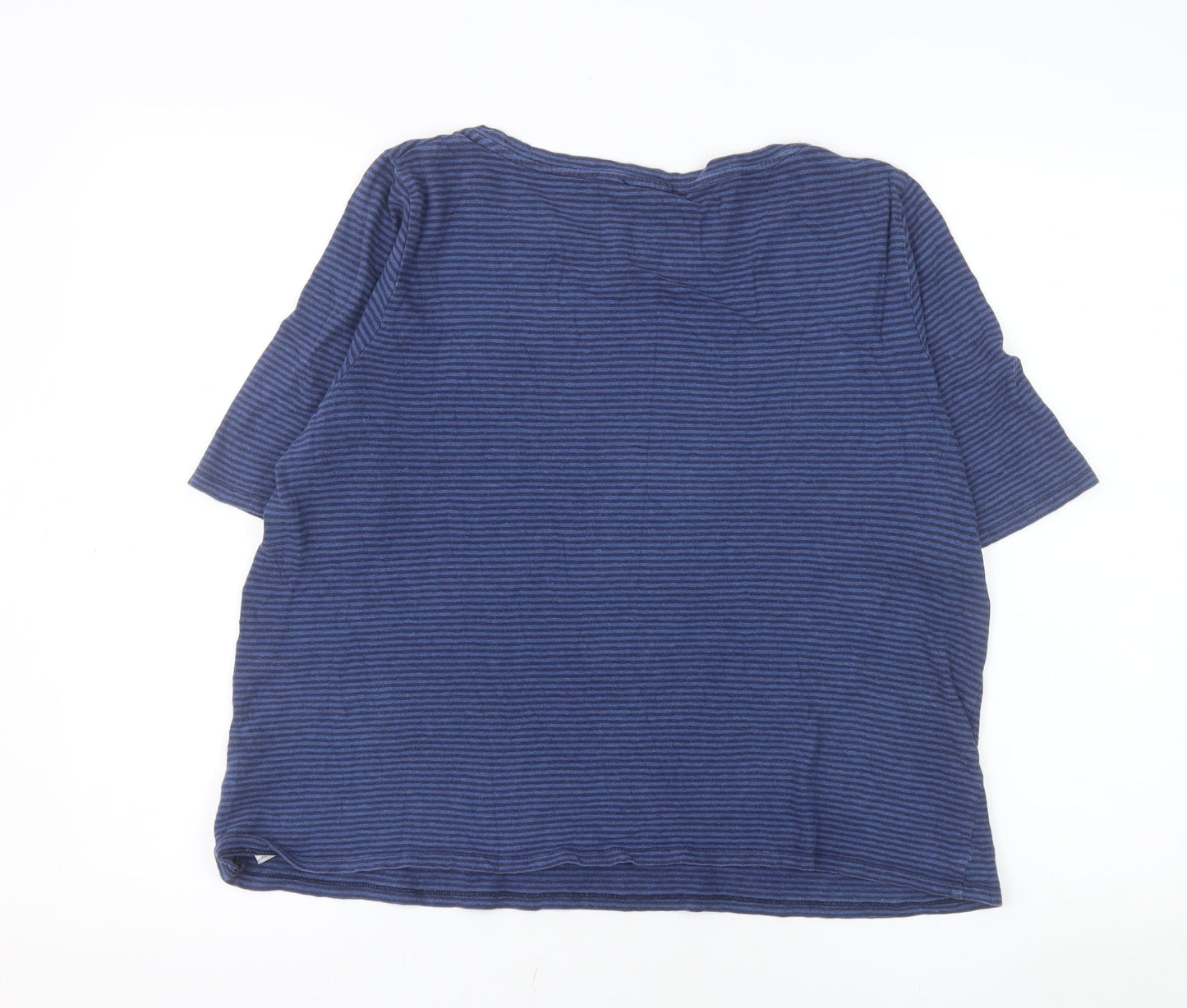 Hobbs Women Blue Striped Linen Cotton V-Neck Short Sleeve T-Shirt XL