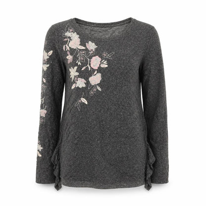 Next Women's Grey Floral Embroidered Pullover Sweatshirt UK 10