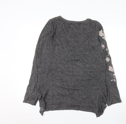 Next Women's Grey Floral Embroidered Pullover Sweatshirt UK 10