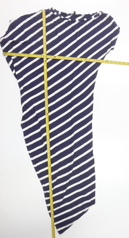Next Women Blue Striped Asymmetric Midi Jersey Dress Size 14 Tall