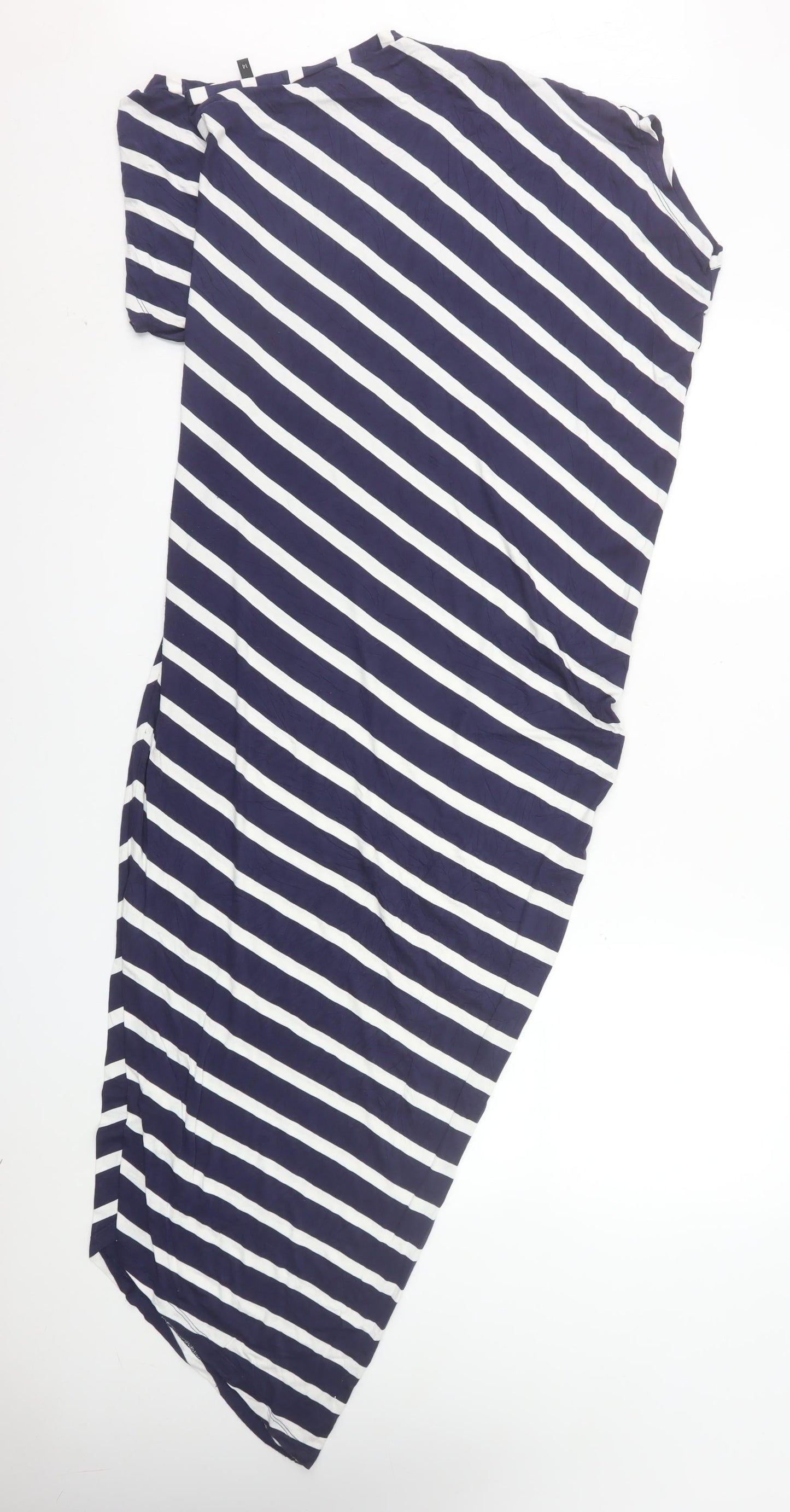 Next Women Blue Striped Asymmetric Midi Jersey Dress Size 14 Tall