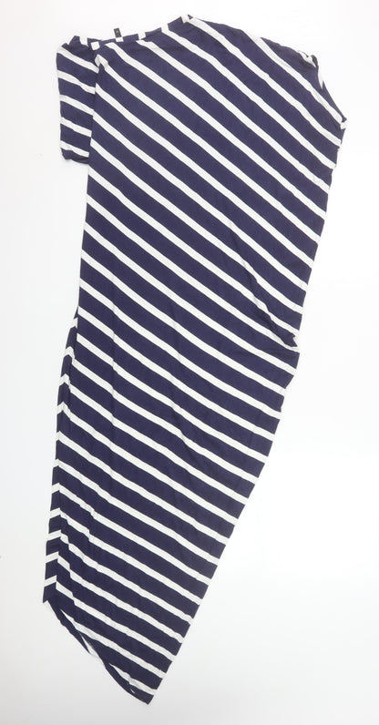 Next Women Blue Striped Asymmetric Midi Jersey Dress Size 14 Tall