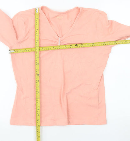 Basler Women Pink V-Neck 3/4 Sleeve Stretch Cotton T-Shirt Size 12