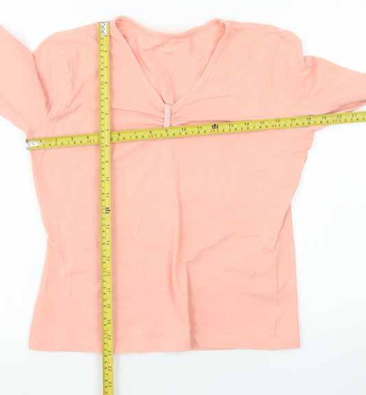 Basler Women Pink V-Neck 3/4 Sleeve Stretch Cotton T-Shirt Size 12
