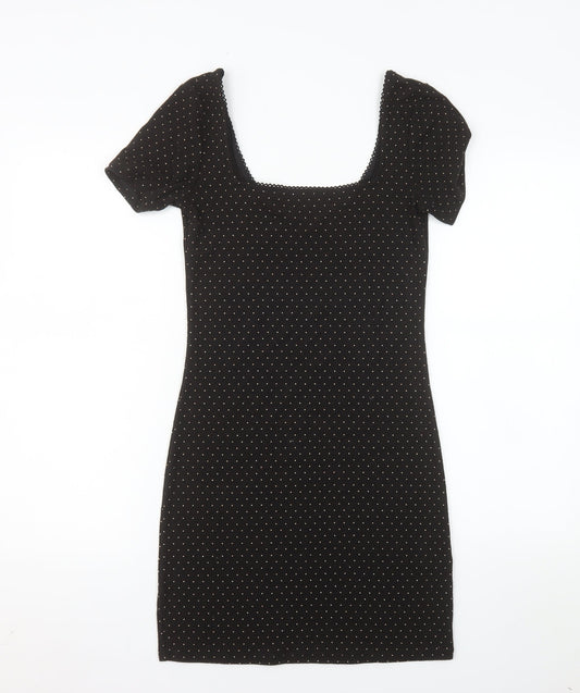 H&M Divided Women's Black Polka Dot Bodycon Short Dress Size 8