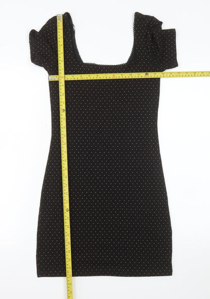 H&M Divided Women's Black Polka Dot Bodycon Short Dress Size 8