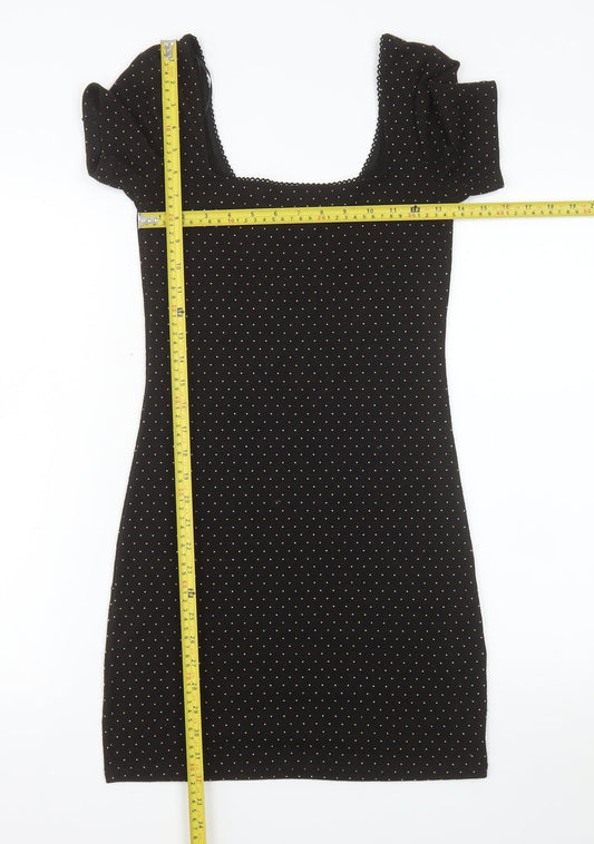 H&M Divided Women's Black Polka Dot Bodycon Short Dress Size 8