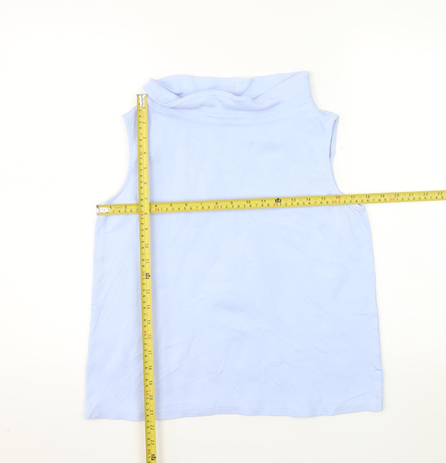 Laura Ashley Women Blue Roll Neck Sleeveless Cotton Tank Top UK 12