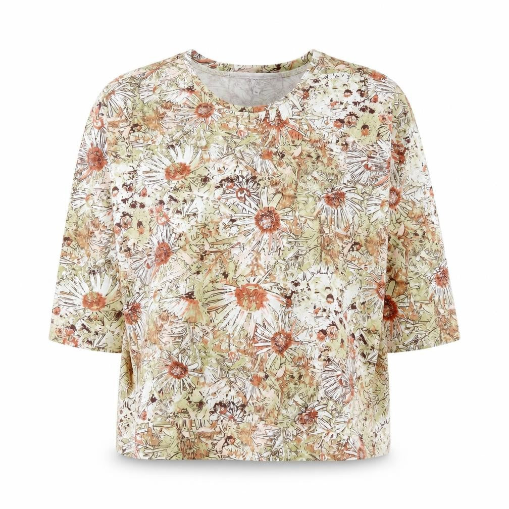 Front view of Country Collection women’s multicoloured floral cotton t-shirt, size UK 10