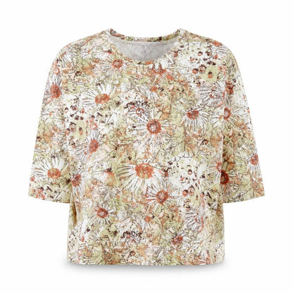 Front view of Country Collection women’s multicoloured floral cotton t-shirt, size UK 10