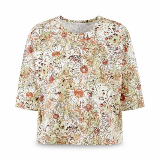 Front view of Country Collection women’s multicoloured floral cotton t-shirt, size UK 10