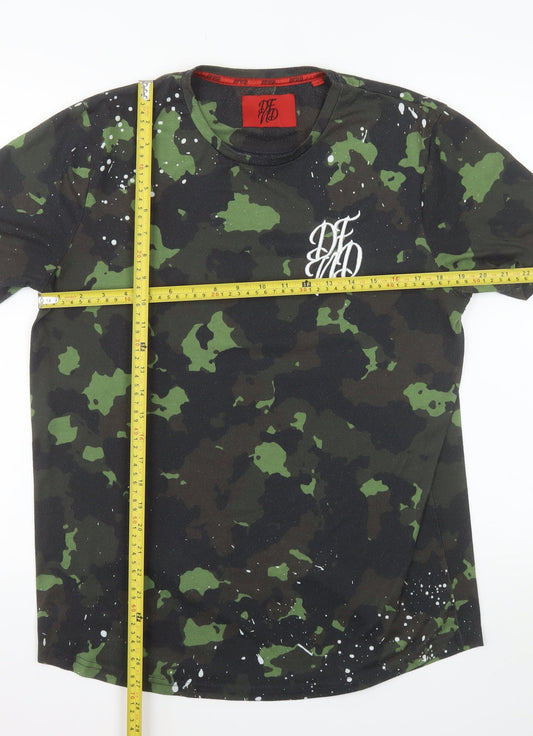 DFND Men Green Camo Short Sleeve Crew Neck T-Shirt Size L