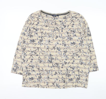 Maine New England Womens Beige Floral 3/4 Sleeve Cotton T-Shirt Size 20