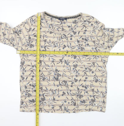 Maine New England Womens Beige Floral 3/4 Sleeve Cotton T-Shirt Size 20