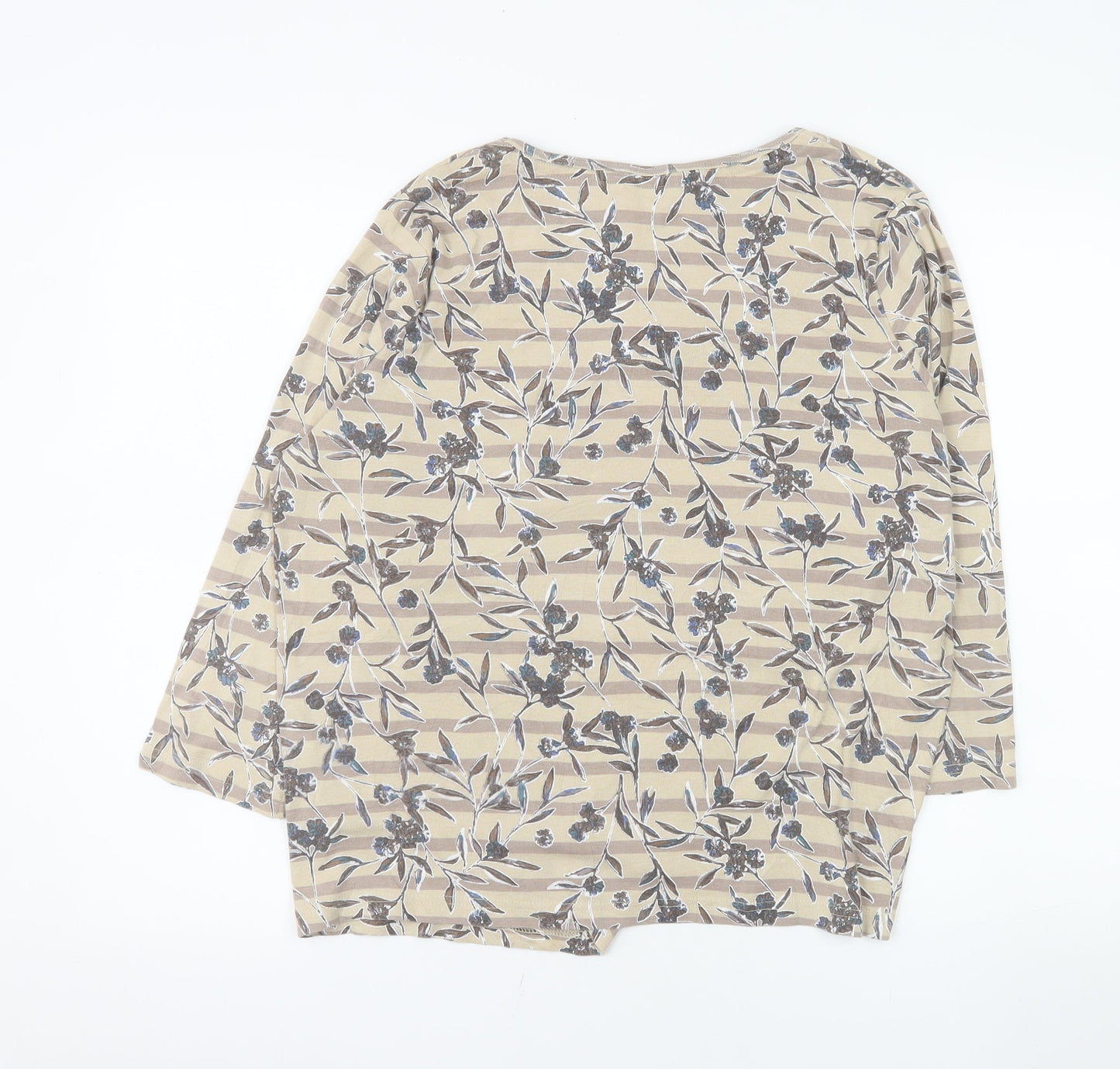 Maine New England Womens Beige Floral 3/4 Sleeve Cotton T-Shirt Size 20