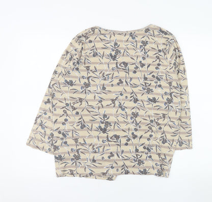 Maine New England Womens Beige Floral 3/4 Sleeve Cotton T-Shirt Size 20