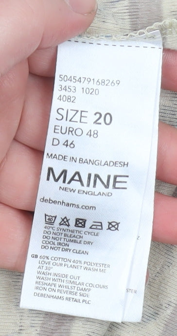 Maine New England Womens Beige Floral 3/4 Sleeve Cotton T-Shirt Size 20
