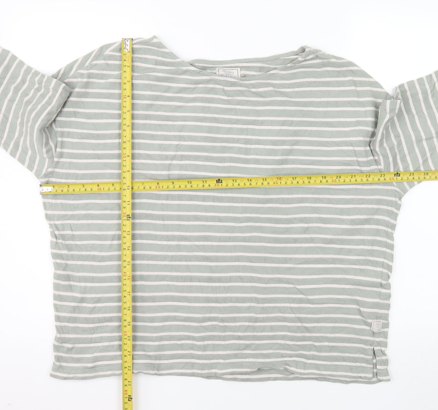 Fat Face Womens Green Striped 3/4 Sleeve Cotton Jersey T-Shirt Size 16