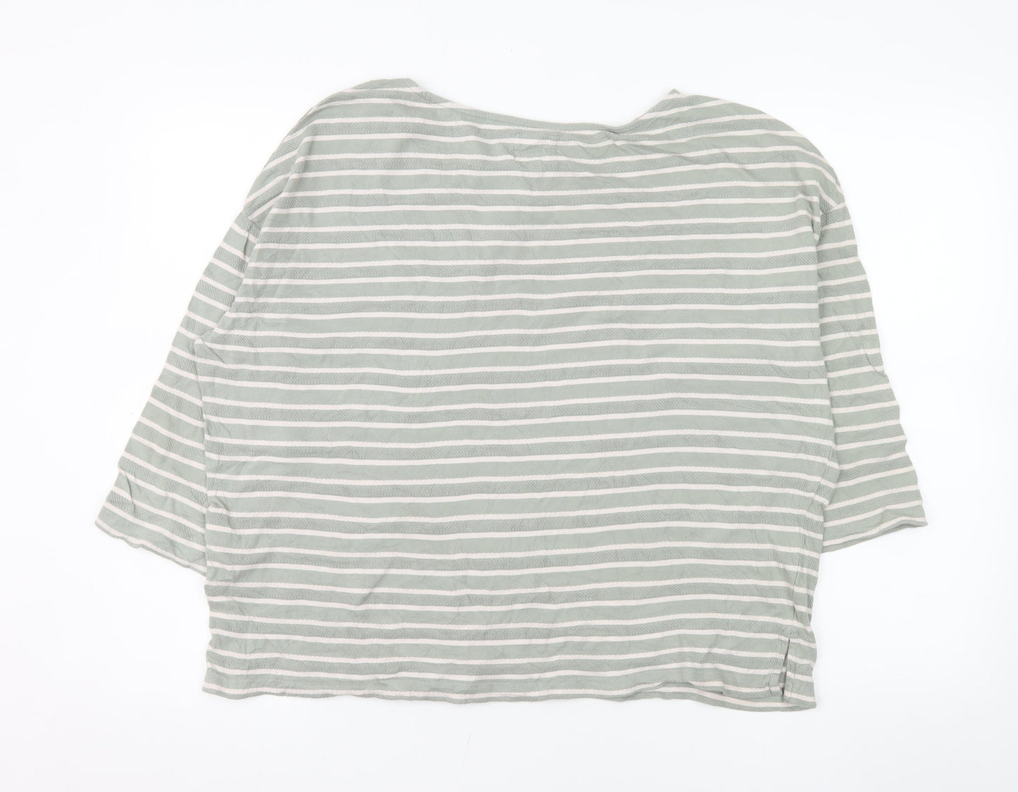Fat Face Womens Green Striped 3/4 Sleeve Cotton Jersey T-Shirt Size 16