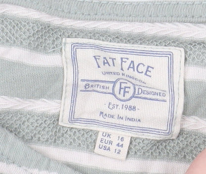 Fat Face Womens Green Striped 3/4 Sleeve Cotton Jersey T-Shirt Size 16