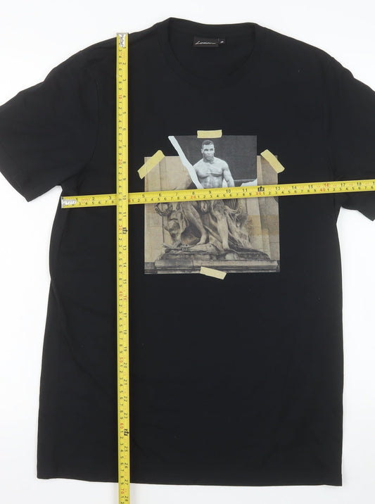 Luciano Men's Black Graphic Print Crew Neck T-Shirt Size M Polyester Cotton Blend