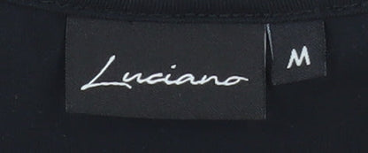 Luciano Men's Black Graphic Print Crew Neck T-Shirt Size M Polyester Cotton Blend