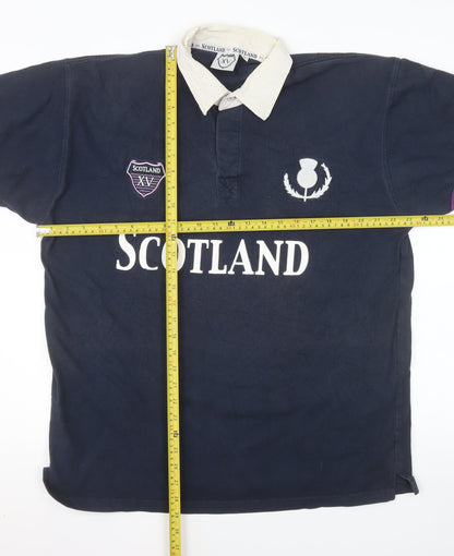 Scotland XV Men’s Blue Rugby Polo Shirt XL Cotton Embroidered