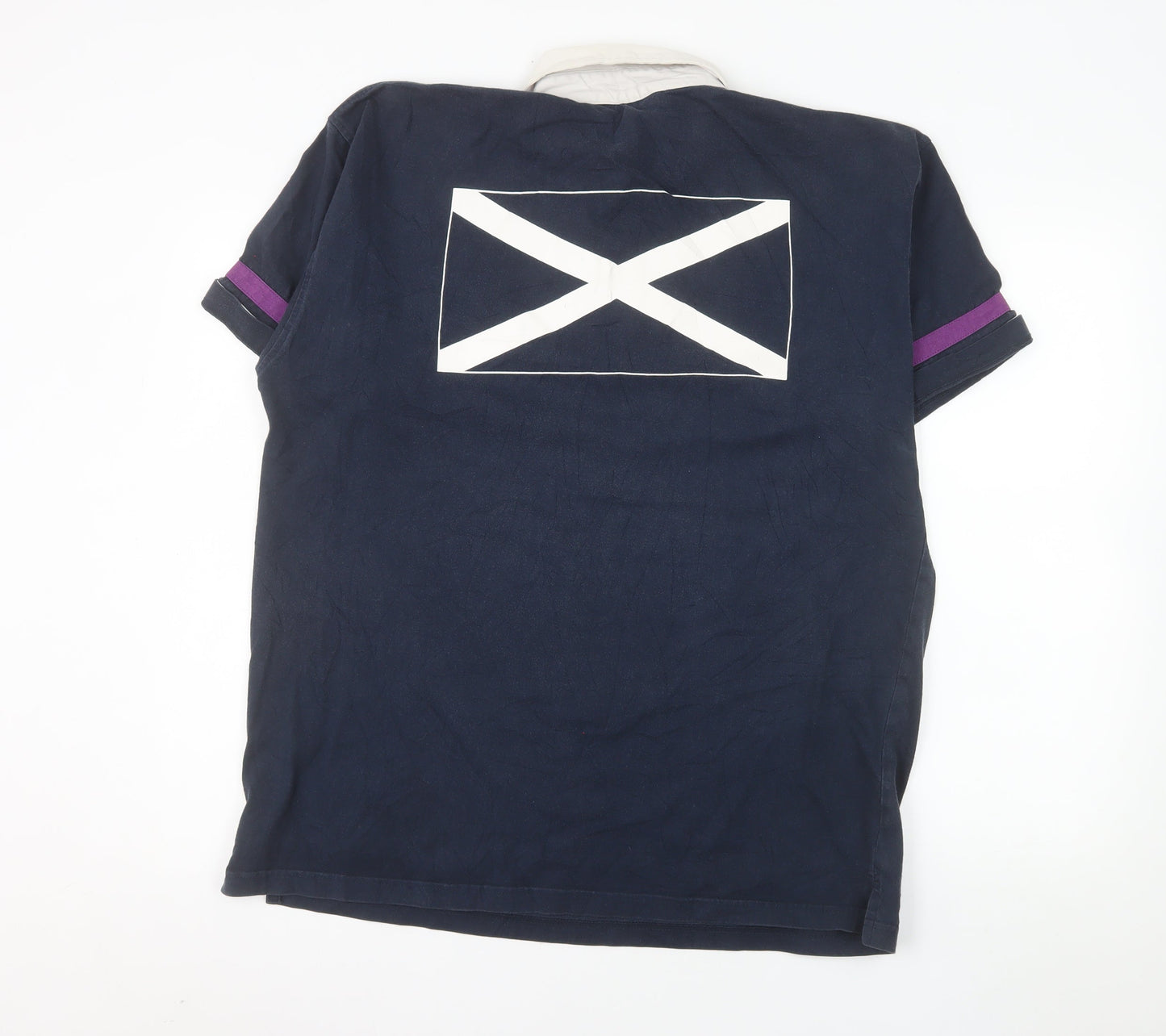 Scotland XV Men’s Blue Rugby Polo Shirt XL Cotton Embroidered