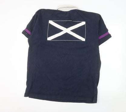 Scotland XV Men’s Blue Rugby Polo Shirt XL Cotton Embroidered