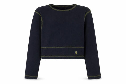 Pepe Jeans Womens Blue Cropped Long Sleeve Crew Neck Cotton T-Shirt M