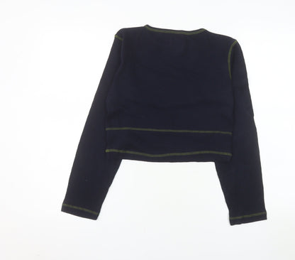 Pepe Jeans Womens Blue Cropped Long Sleeve Crew Neck Cotton T-Shirt M