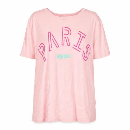 Amara Reya Women's Pink Paris Bonjour Cotton T-Shirt UK 12
