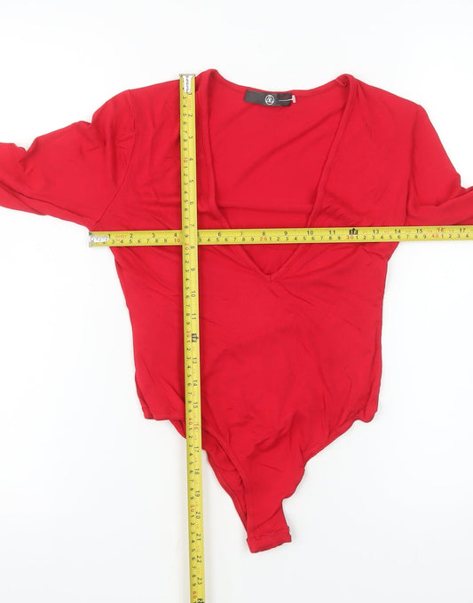 Missguided Women’s Red Long Sleeve V-Neck Bodysuit UK 10