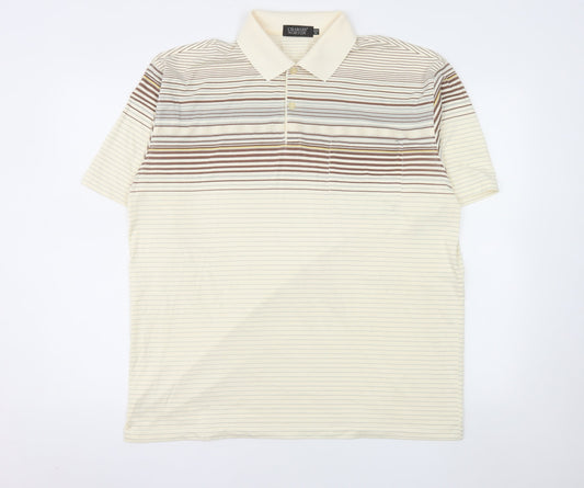 Charles Norton Men's Beige Striped Polo Shirt XL Regular Fit