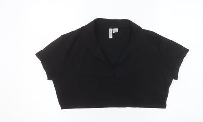 H&M Divided Women's Black Cropped Polo Shirt XL Cotton Blend