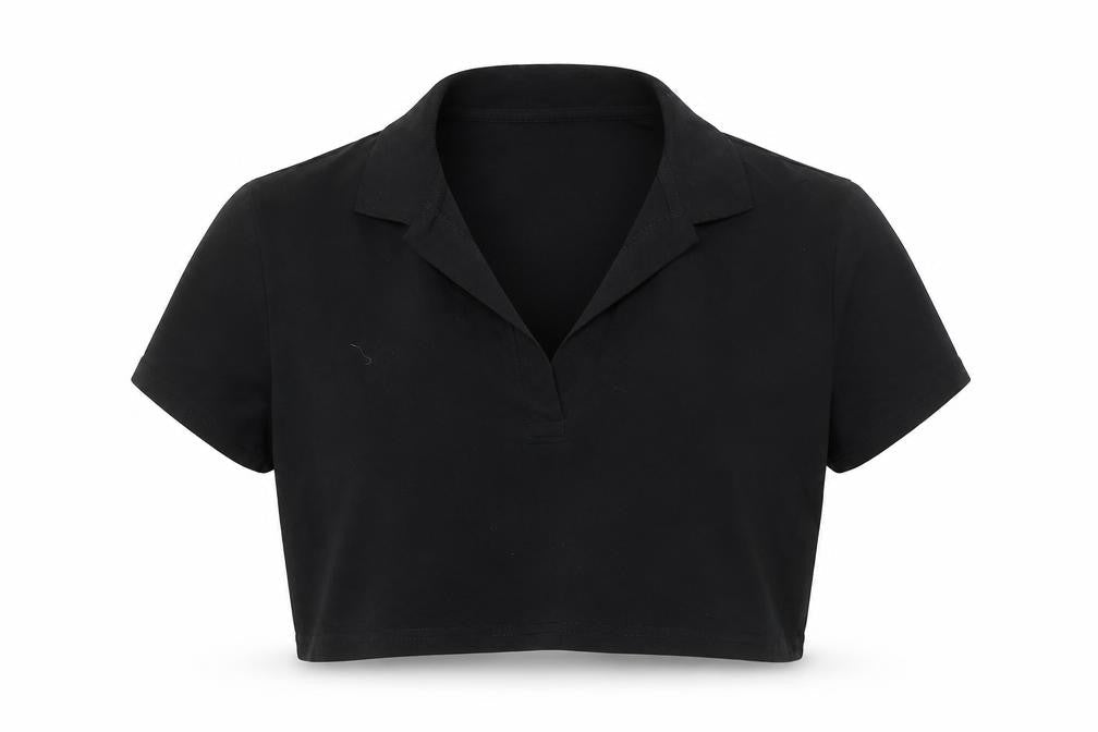 H&M Divided Women's Black Cropped Polo Shirt XL Cotton Blend