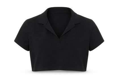 H&M Divided Women's Black Cropped Polo Shirt XL Cotton Blend