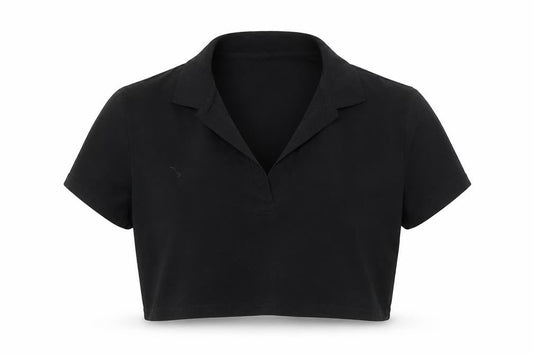 H&M Divided Women's Black Cropped Polo Shirt XL Cotton Blend