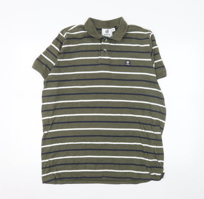 TOG24 Men's Green Striped Cotton Short Sleeve Polo Shirt 2XL