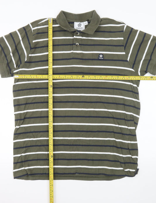 TOG24 Men's Green Striped Cotton Short Sleeve Polo Shirt 2XL