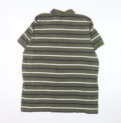 TOG24 Men's Green Striped Cotton Short Sleeve Polo Shirt 2XL