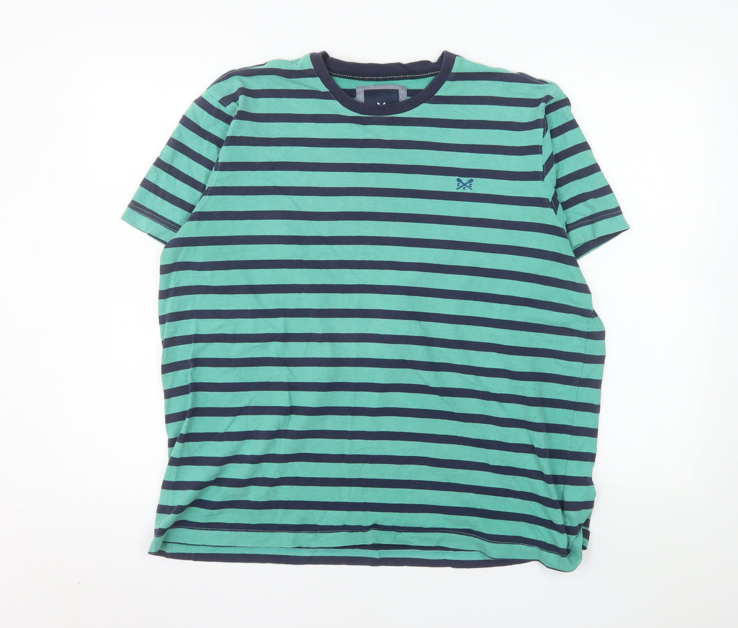 Crew Clothing Company Women Blue Striped Cotton T-Shirt XL