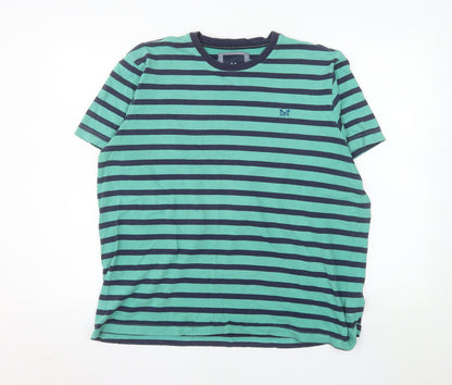 Crew Clothing Company Women Blue Striped Cotton T-Shirt XL