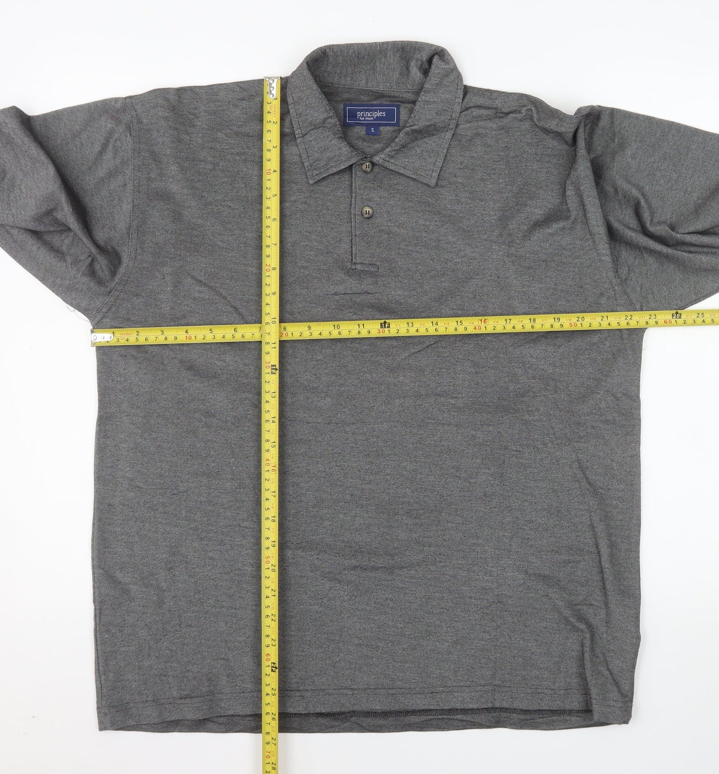 Principles Men’s Grey Long Sleeve Polo Shirt Size S