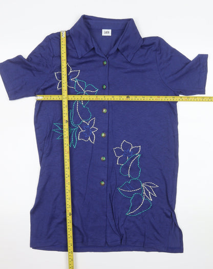 Lucia Women’s Blue Cotton Embroidered Button-Up Shirt Size 10