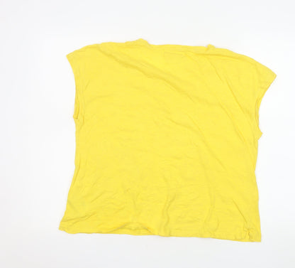 Whistles Women Yellow Cotton Basic Sleeveless T-Shirt Size L